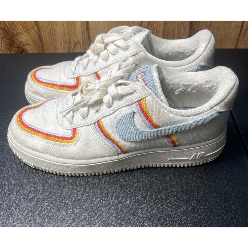Nike Air Force 1 Low Sail Denim Swoosh Youth Size 7.5